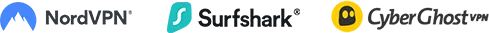 NordVPN, Surfshark, CyberGhost logos